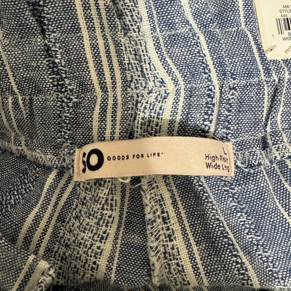 So NWT Large Blue & White w/Stripes Linen Blend Wide Leg Pull-On Pants w/Belt - Picture 4 of 5